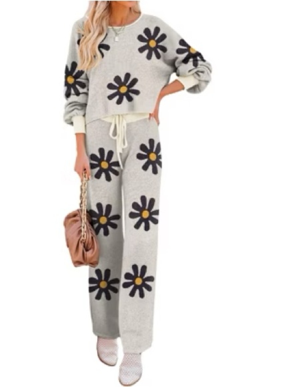 Ekouaer Cozy Daisy Lounge Jumpsuit - Light Gray